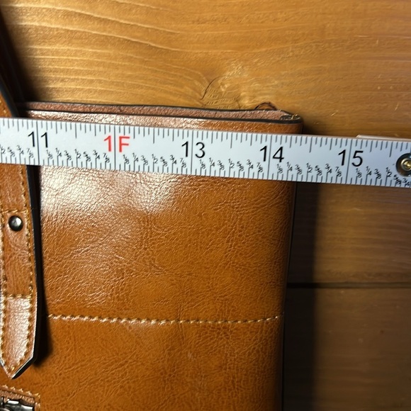 Fzone‎ Tote Brown vintage split cow Leather large hand bag laptop 14x13 Office - Picture 3 of 13